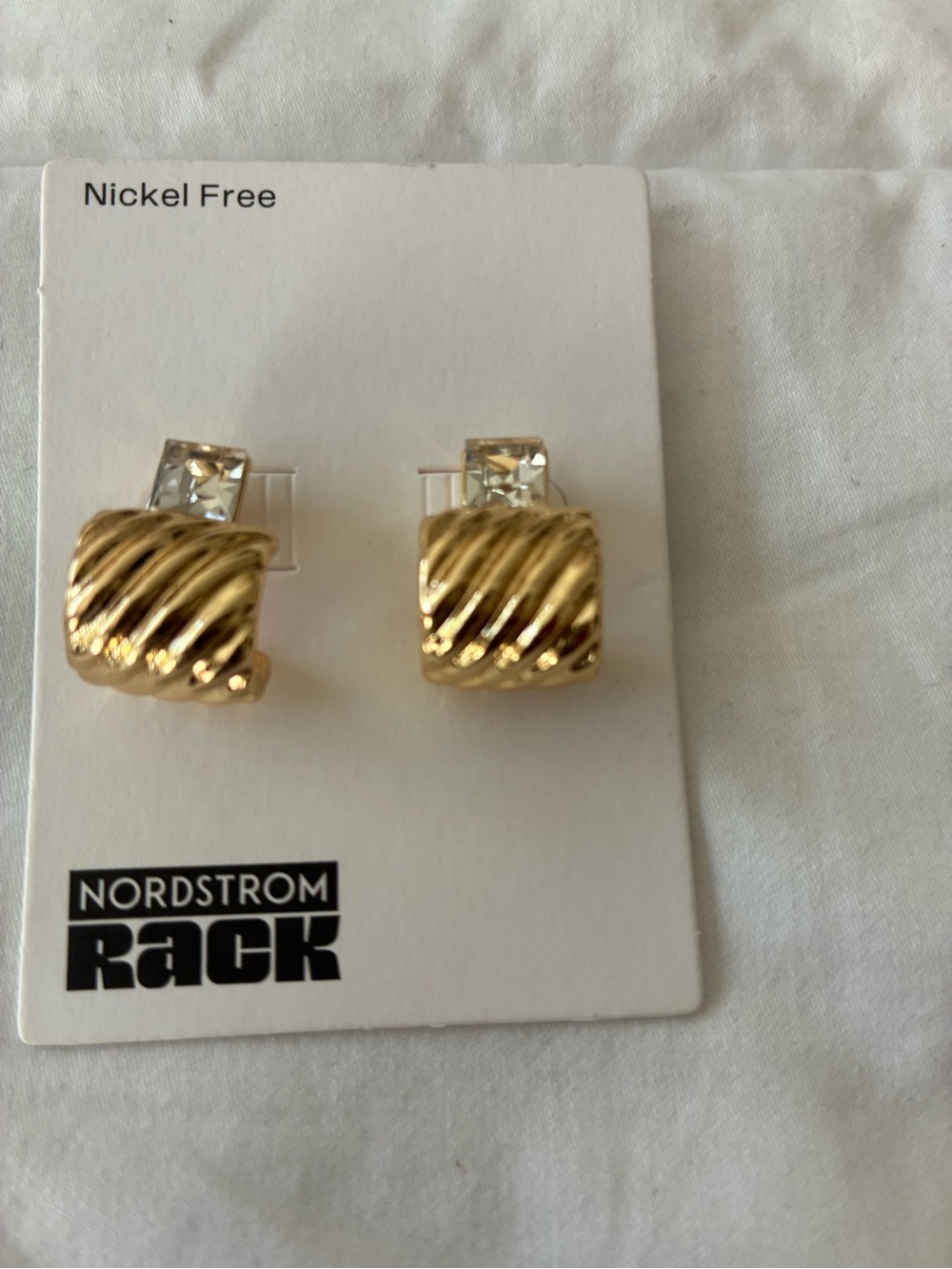 Nordstrom Gold-Tone Twisted Square Earrings with Clear Crystal Accents